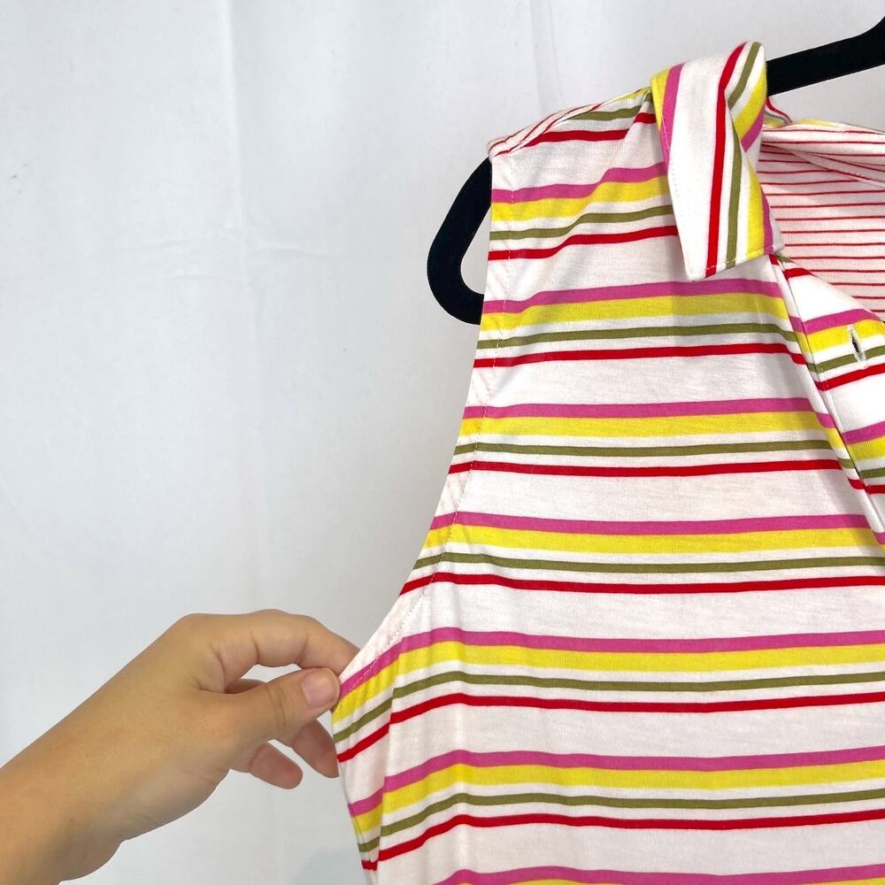 NWT CABI Tee Up Tee 6565 Sleeveless Striped Polo Collar Pink Multicolor Size M - Picture 6 of 10